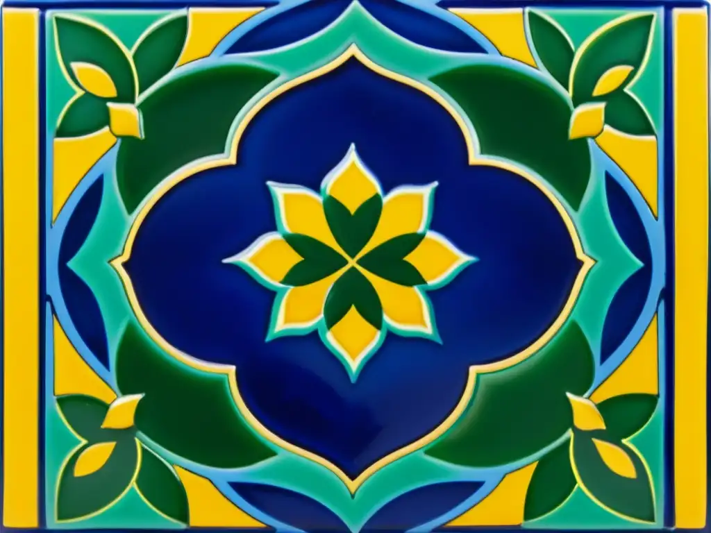 Detalle de azulejo cerámico islámico: un deslumbrante mosaico de colores vibrantes y motivos exquisitos