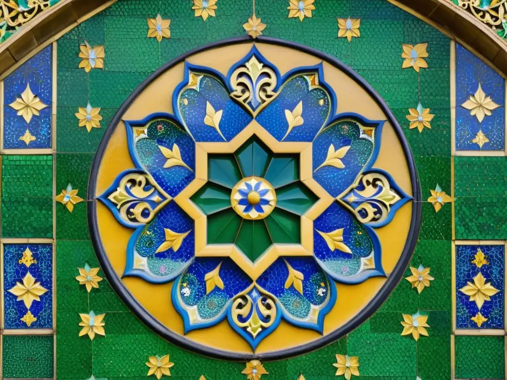 Detalle de azulejos persas en el Palacio Golestan, mostrando la rica belleza de los mosaicos