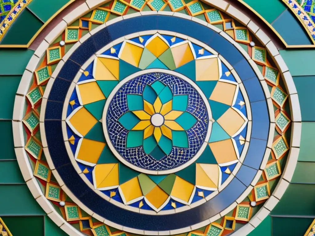 Detalle colorido de un mosaico islámico, reflejando la geometría divina y la armonía espiritual del arte islámico