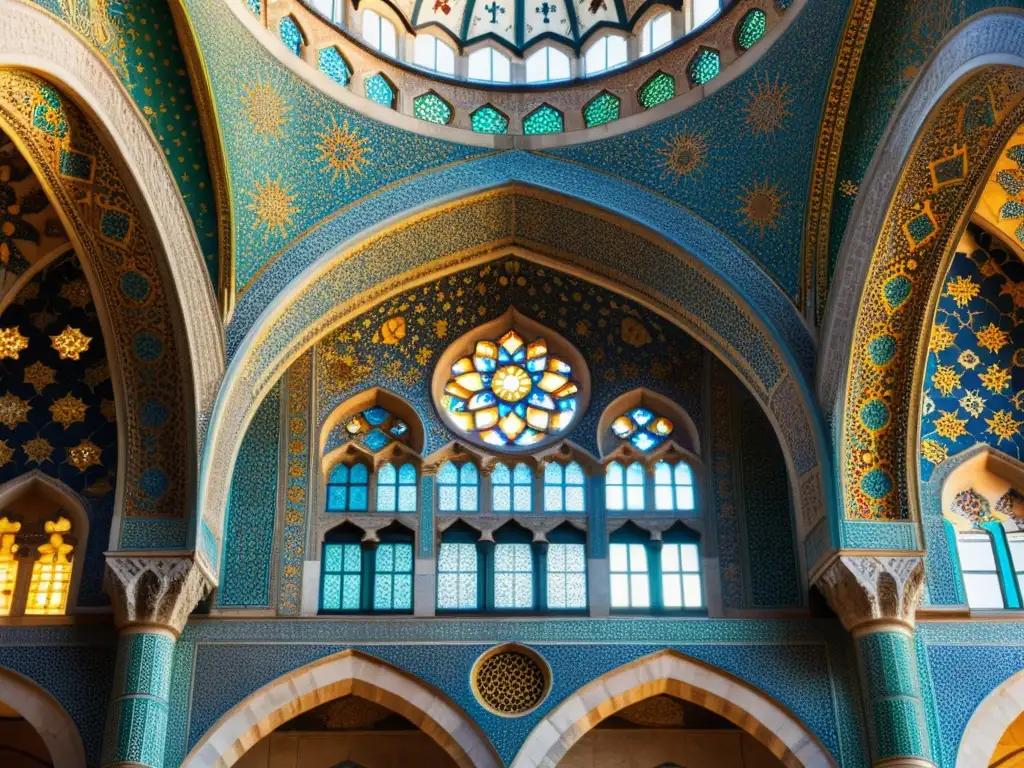 Detalle colorido de mosaicos en la Mezquita Azul de Estambul, reflejando la evolución arquitectónica en el mundo islámico