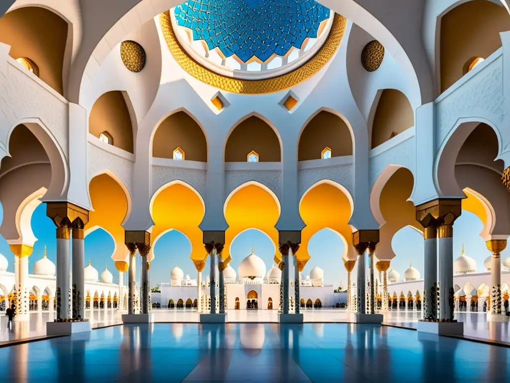 Detalle colorido y preciso de la ornamentación islámica en arquitectura sagrada en la Mezquita Sheikh Zayed