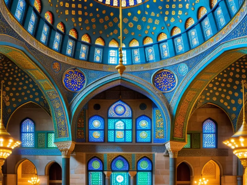 Detalle colorido ventanas y azulejos de la Mezquita Azul en Estambul, reflejando la estética mezquitas históricas mundo islámico