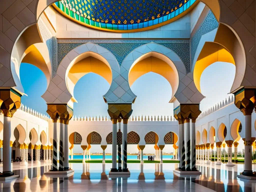 Detalle espiritual en la mezquita Sheikh Zayed de Abu Dhabi, con mosaicos y arquitectura impresionante