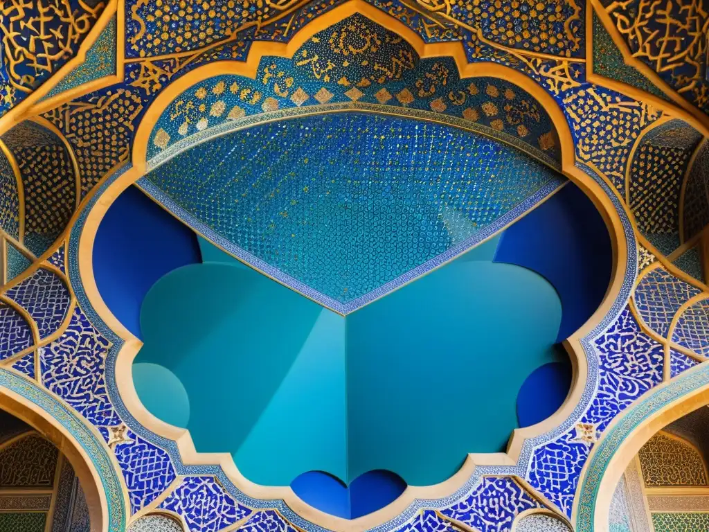 Detalle fascinante del arte islámico: geometría divina en el techo de la Mezquita Sheikh Lotfollah en Isfahán, Irán