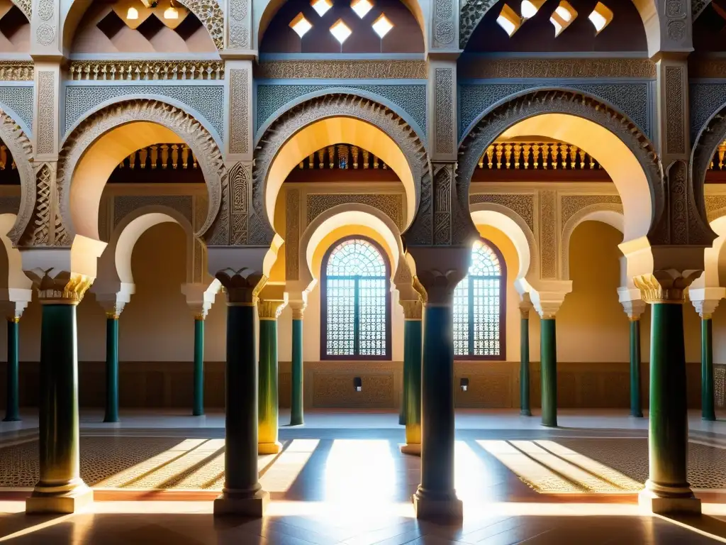 Detalle fotográfico de la Gran Mezquita de Córdoba, mostrando su arquitectura islámica y la ingeniería durante los Califatos islámicos