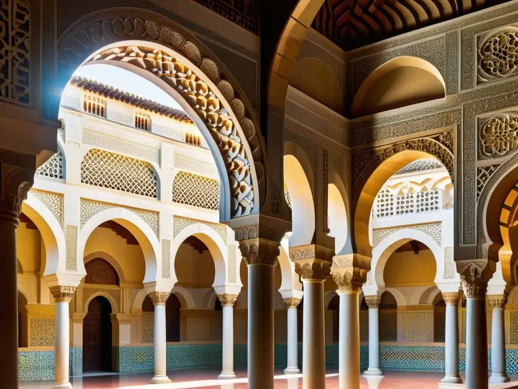 Detalle fotográfico de la Gran Mezquita de Córdoba, resaltando su arquitectura islámica y su influencia en el renacimiento italiano