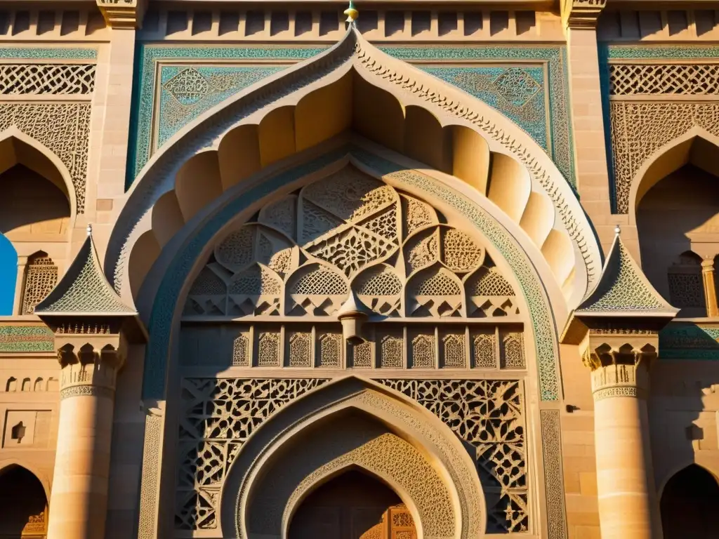 Detalle fotorealista de la fachada de la Mezquita de Qalawun en El Cairo