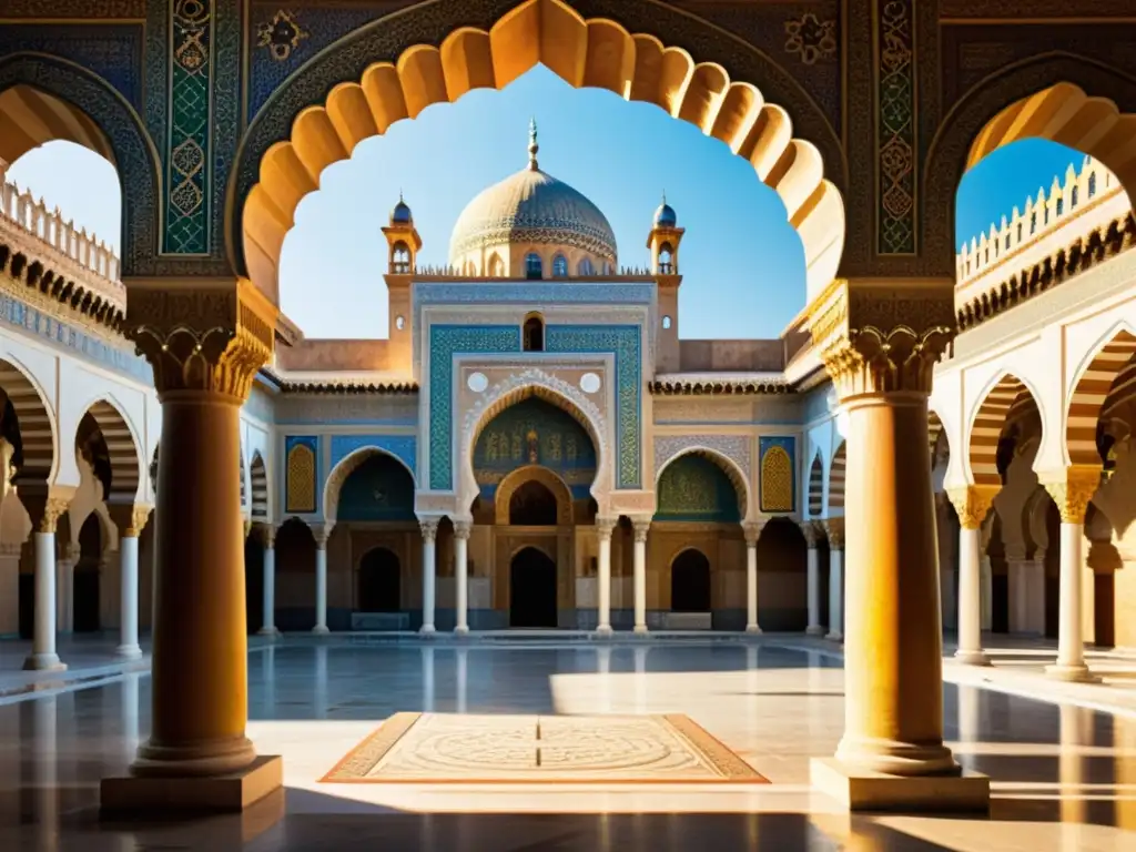 Detalle fotorealista de la Gran Mezquita de Palermo, mostrando su influencia árabe-bizantina y la cálida luz siciliana, evocando la herencia cultural siciliana islámica