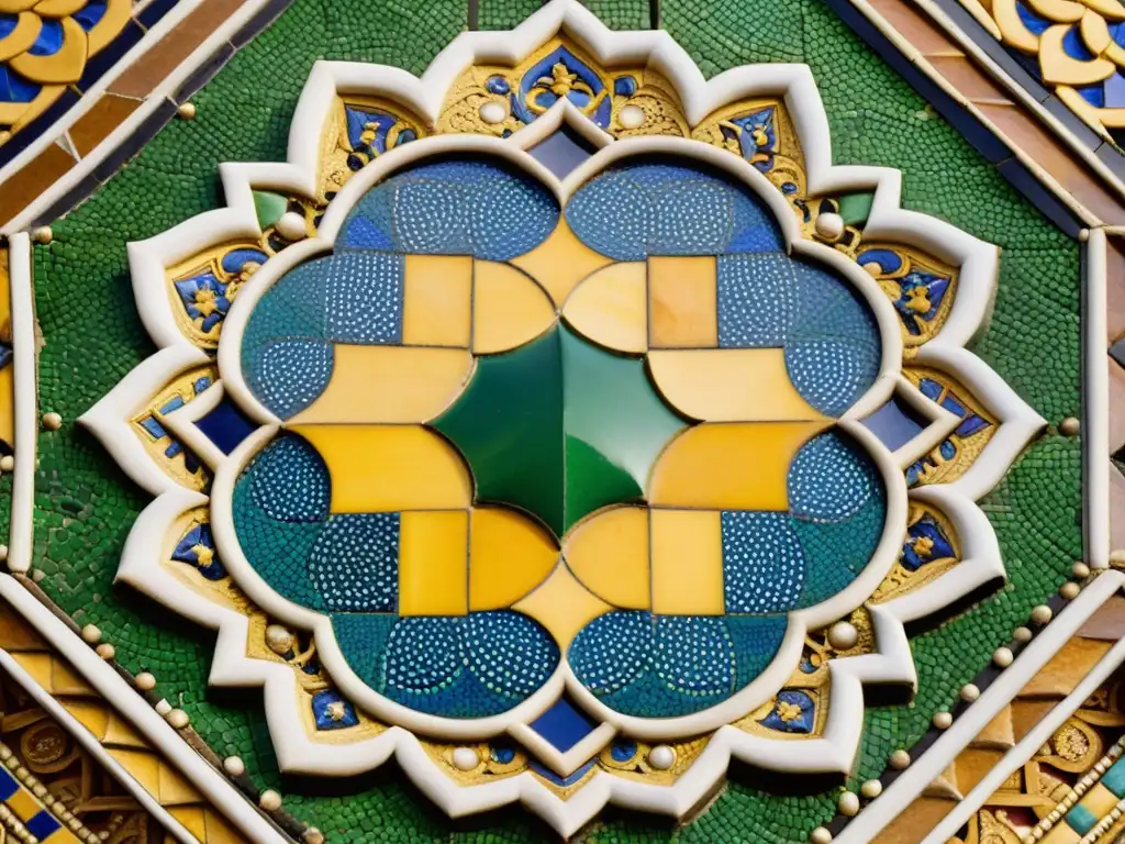 Detalle fotorealista de un intrincado mosaico de la Alhambra