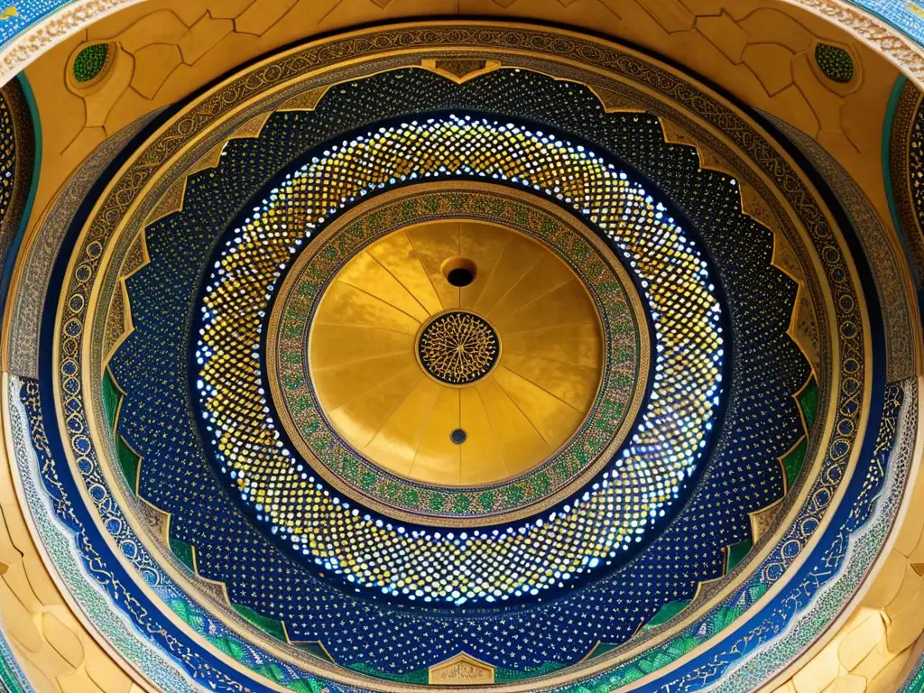 Detalle fotorealista de la ornamentación islámica en el interior de la Cúpula de la Roca en Jerusalén, evocando su esplendor espiritual y artístico