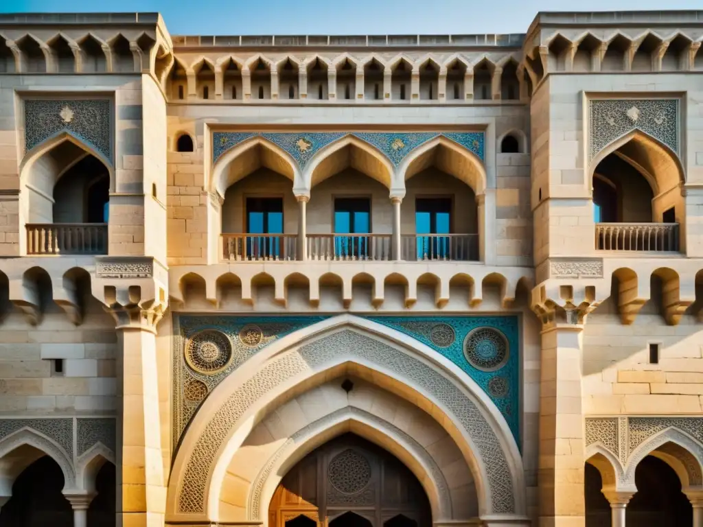 Detalle fotorealista del Palacio de los Shirvanshahs en Azerbaiyán, mostrando su arquitectura y paisaje vibrante