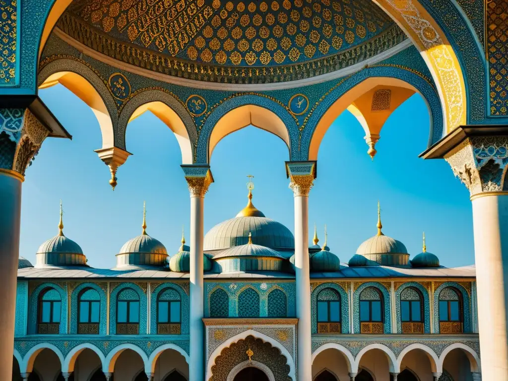 Detalle fotorealista del Palacio de Topkapi en Estambul, con su arquitectura otomana, cúpulas, ventanas y azulejos decorativos