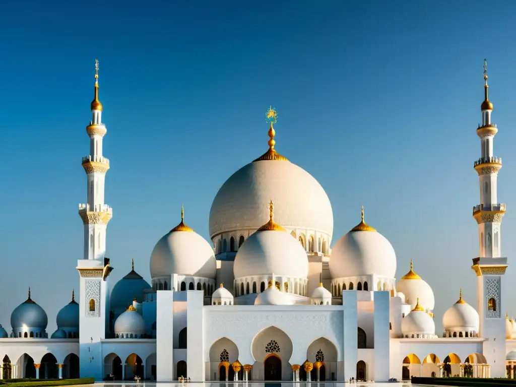 Detalle fotorealista de patrones matemáticos en la arquitectura islámica de la Mezquita Sheikh Zayed en Abu Dhabi, mostrando la complejidad y belleza de los diseños geométricos sagrados