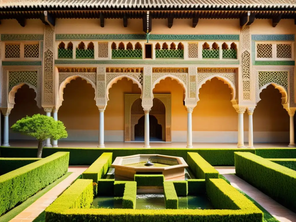 Detalle fotorealista de la Alhambra en Granada, mostrando la riqueza cultural del mundo islámico