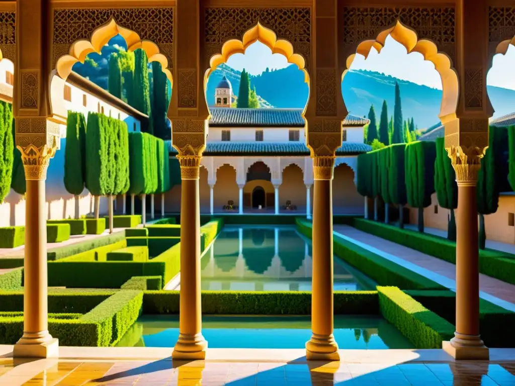 Detalle fotorealista de la Alhambra en Granada, España, invita a explorar la Rutas turísticas España islámica