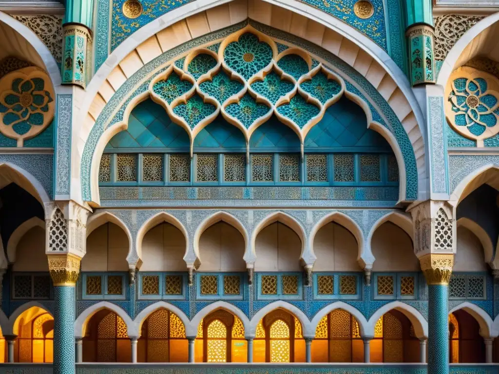 Detalle geométrico y ornamental del mihrab de la Mezquita Azul en Estambul, resaltando la influencia de las mezquitas en arquitectura islámica