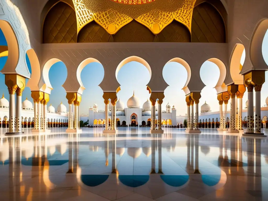 Detalle de la impresionante arquitectura islámica digital en la mezquita Sheikh Zayed Grand, resaltando su belleza y artesanía