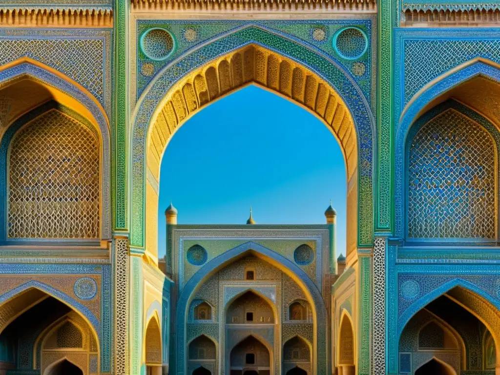 Detalle impresionante de la arquitectura islámica en Asia Central en la Plaza Registán de Samarcanda, Uzbekistán