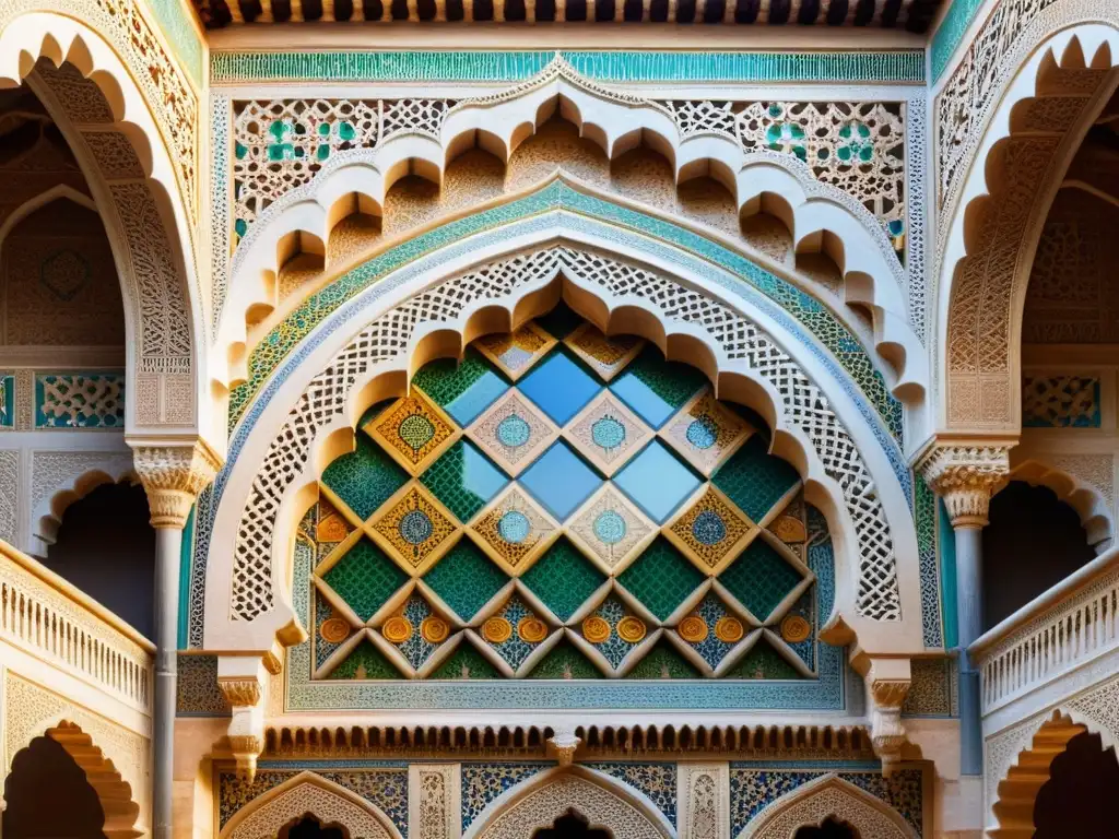 Detalle impresionante de la arquitectura islámica AlÁndalus en el Palacio de la Alhambra