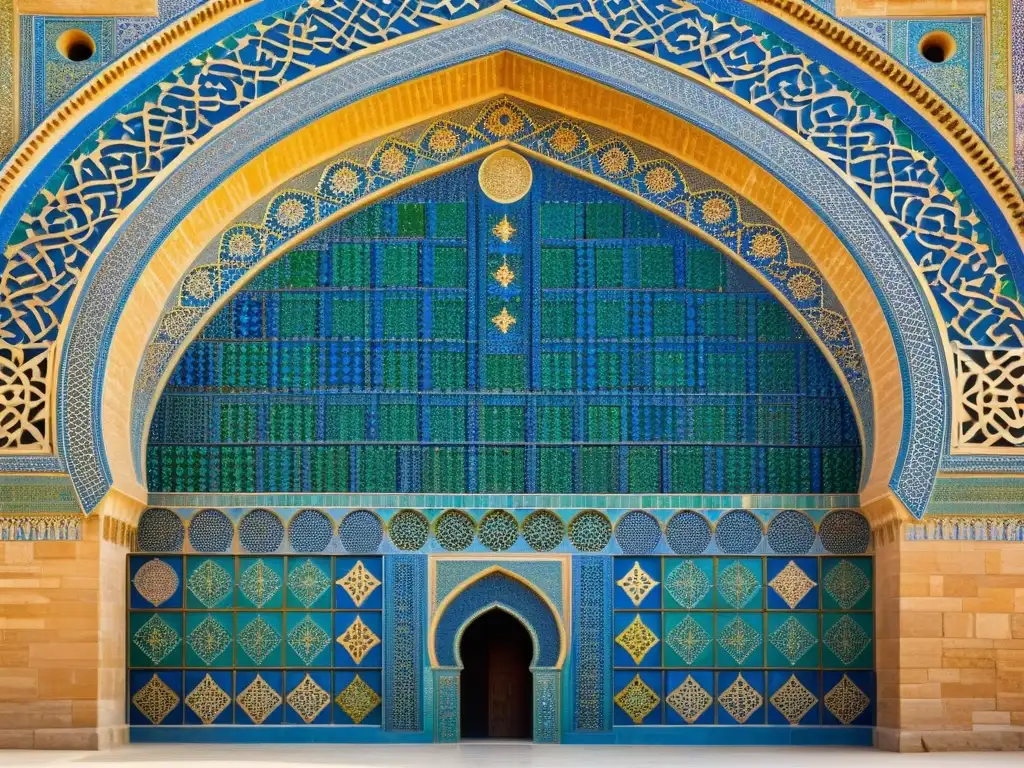 Detalle impresionante de los azulejos ornamentados de la Gran Mezquita de Samarra, resplandeciendo bajo el sol