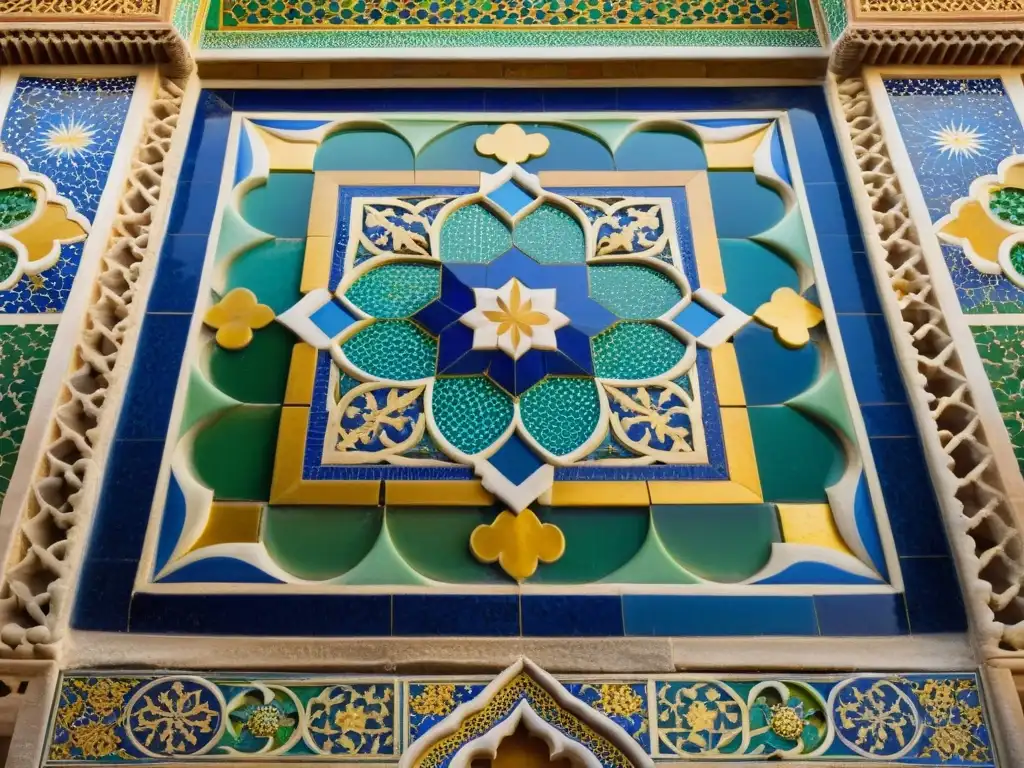 Detalle impresionante de los azulejos y patrones geométricos en el interior del Palacio de la Alhambra en Granada, España