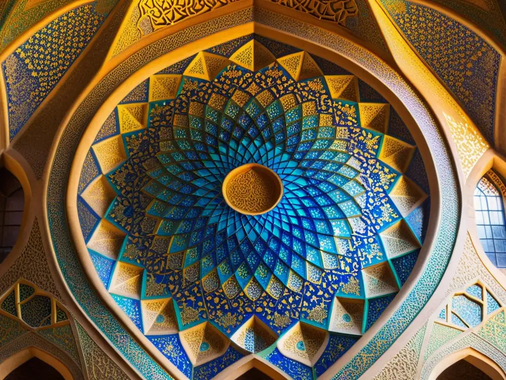 Detalle impresionante de la cúpula de la Mezquita Sheikh Lotfollah en Isfahán, Irán, destacando la belleza de la geometría islámica en arquitectura mundial