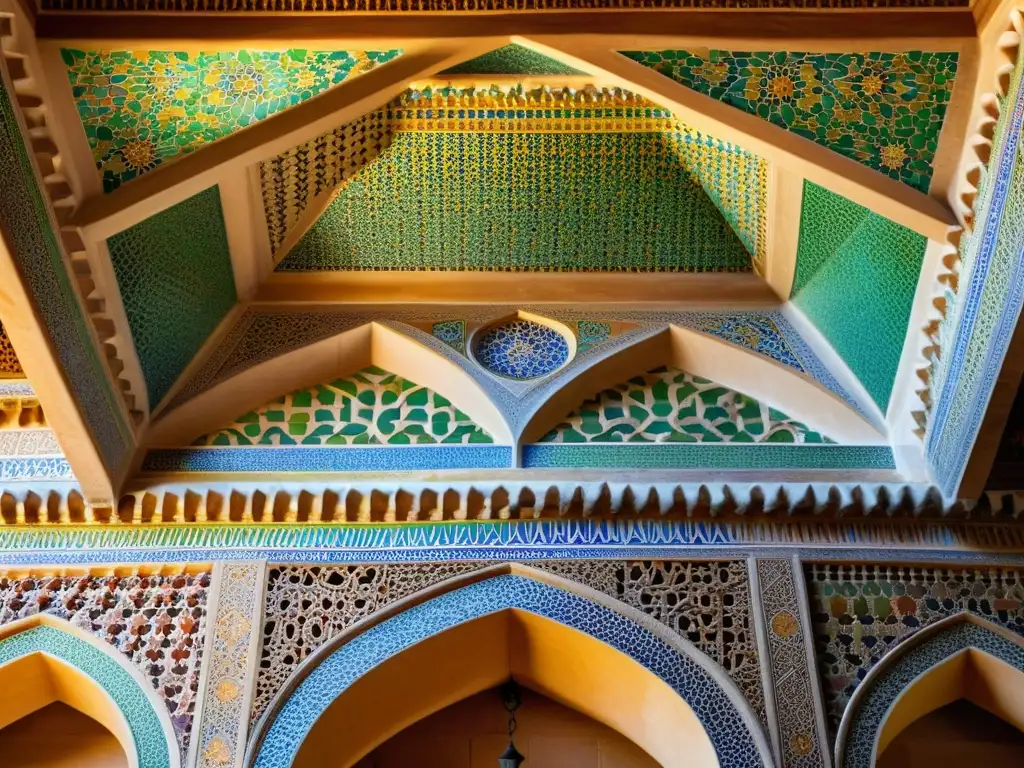 Detalle de la impresionante decoración islámica en los Palacios Nazaríes de la Alhambra, revelando los secretos del arte islámico