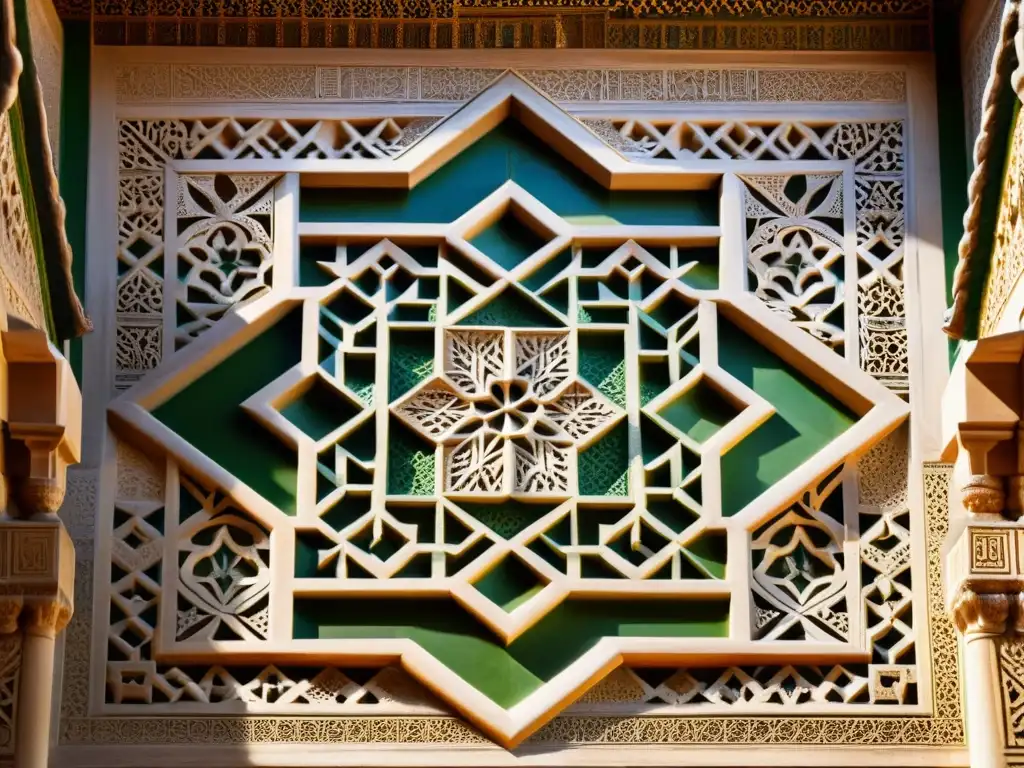 Detalle impresionante de estucos y relieves arte islámico en la Alhambra de Granada, España