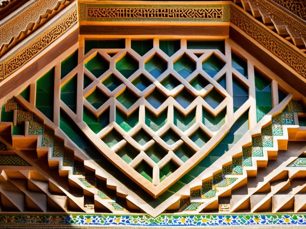 Detalle impresionante de la geometría islámica en la Alhambra, transportando al espectador a la maravilla arquitectónica mundial