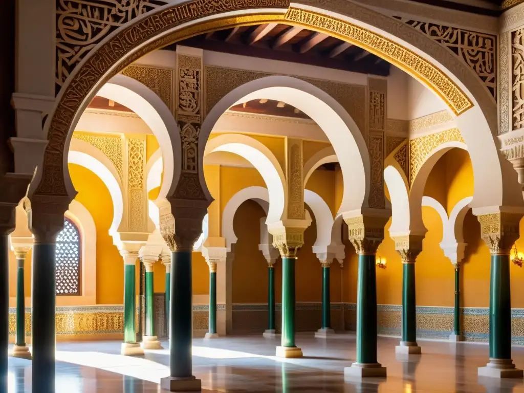 Detalle impresionante de la Gran Mezquita de Córdoba, resaltando la restauración y preservación del arte islámico y su patrimonio histórico