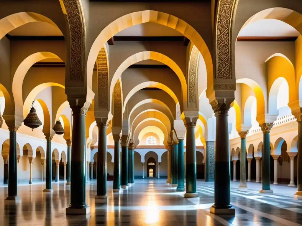 Detalle impresionante de la Gran Mezquita de Córdoba, con arcos de herradura y patrones geométricos