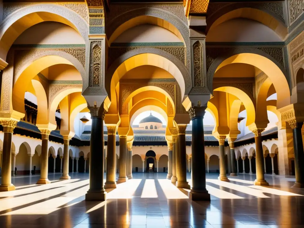 Detalle impresionante de la Gran Mezquita de Córdoba, reflejando la luz del sol y las costumbres y tradiciones del Califato