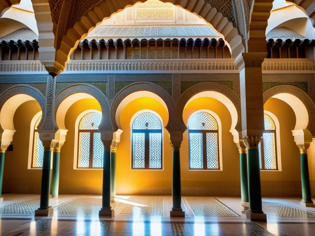 Detalle impresionante de la Gran Mezquita de Córdoba, resaltando la belleza matemática y los Problemas clásicos matemática islámica