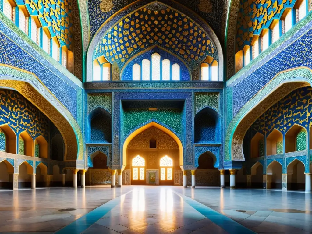 Detalle impresionante de la ornamentación islámica en arquitectura sagrada de la Mezquita Sheikh Lotfollah en Isfahán, Irán