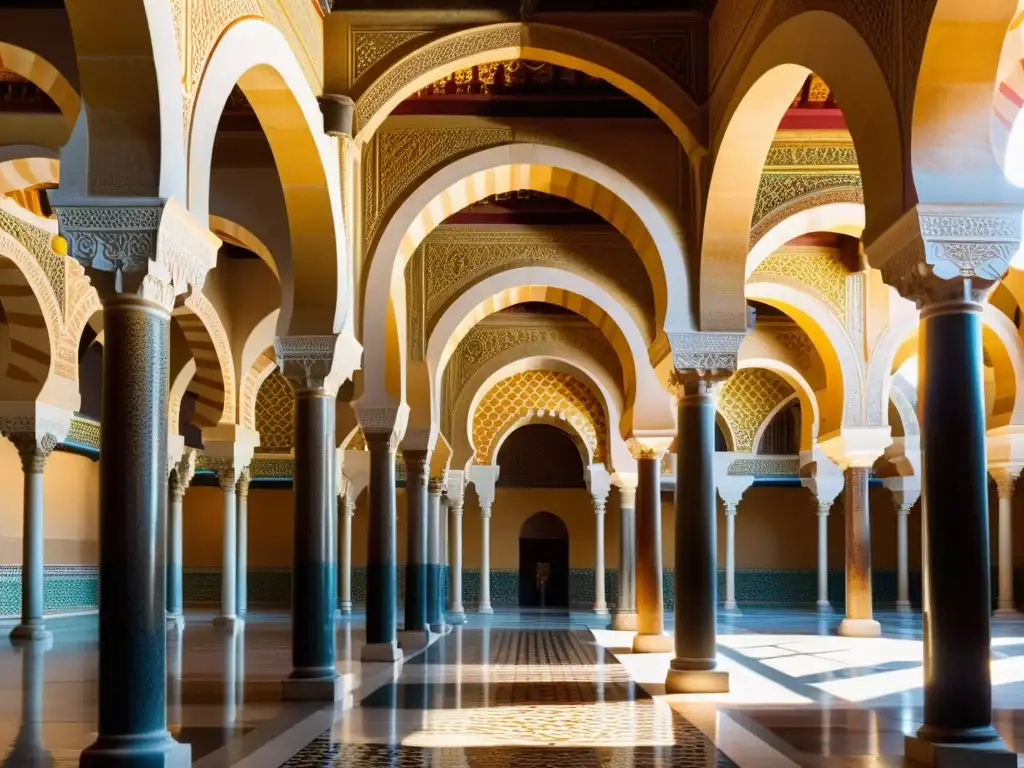 Detalle impresionante de la Mezquita de Córdoba con su legado científico de AlÁndalus, evocando la grandeza de la arquitectura