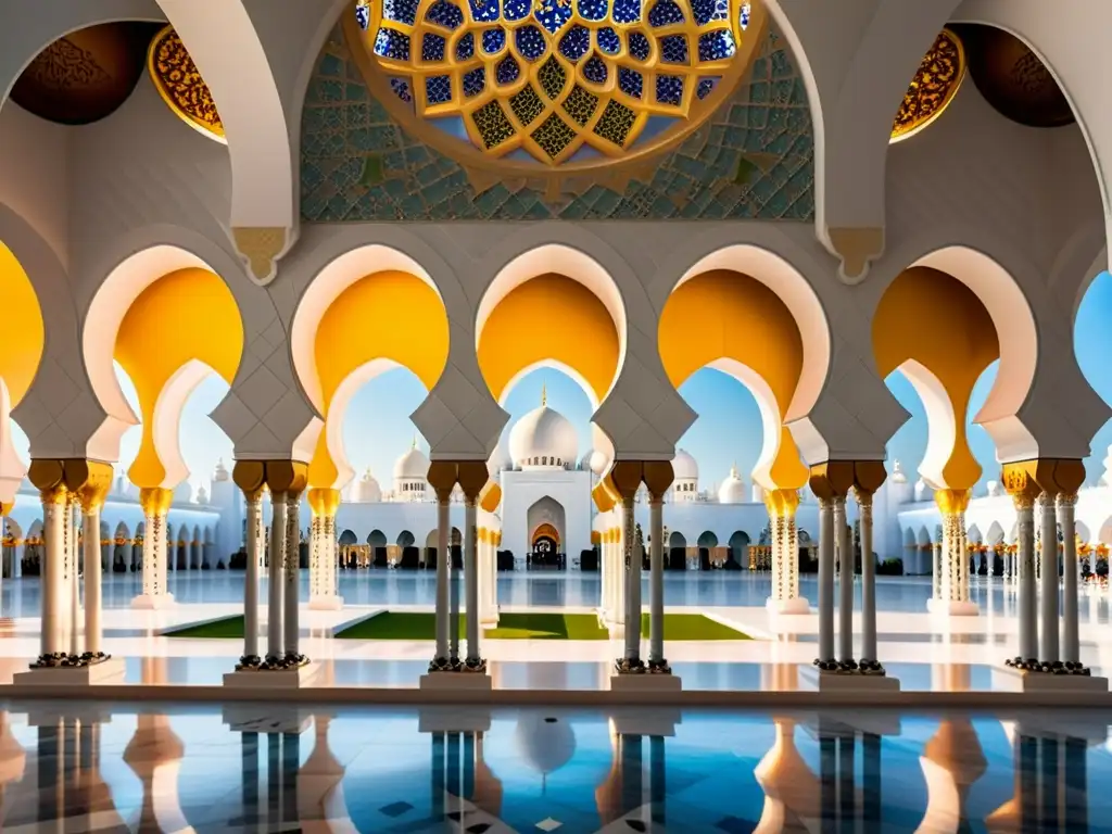 Detalle impresionante de la mezquita Sheikh Zayed en Abu Dabi, con sus intrincados patrones y colores vibrantes que reflejan su significado espiritual