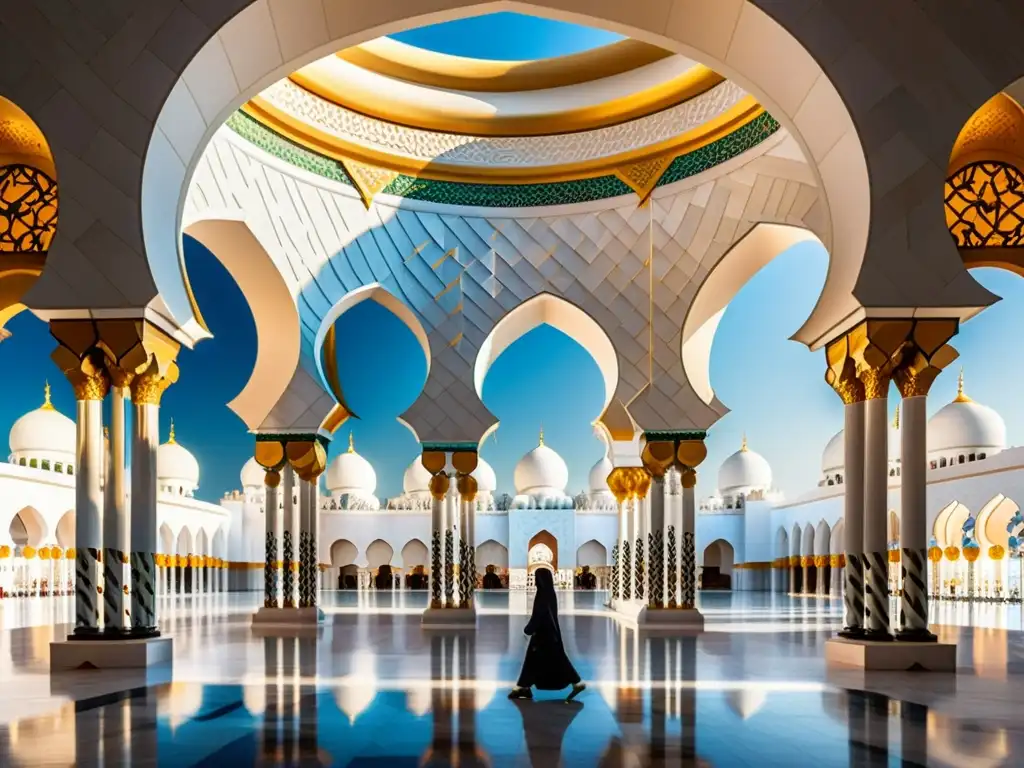 Detalle impresionante de la ornamentación en mezquitas islámicas en la majestuosa Sheikh Zayed Grand Mosque de Abu Dhabi