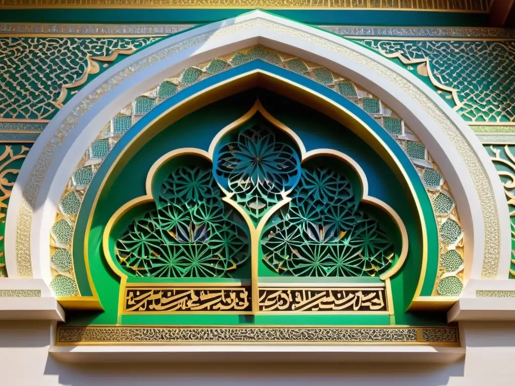 Detalle impresionante de un mihrab islámico, con patrones geométricos y florales en colores vibrantes