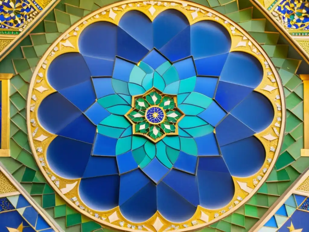 Detalle del impresionante mosaico en una mezquita menos conocida, con colores vibrantes que crean un ambiente de elegancia atemporal