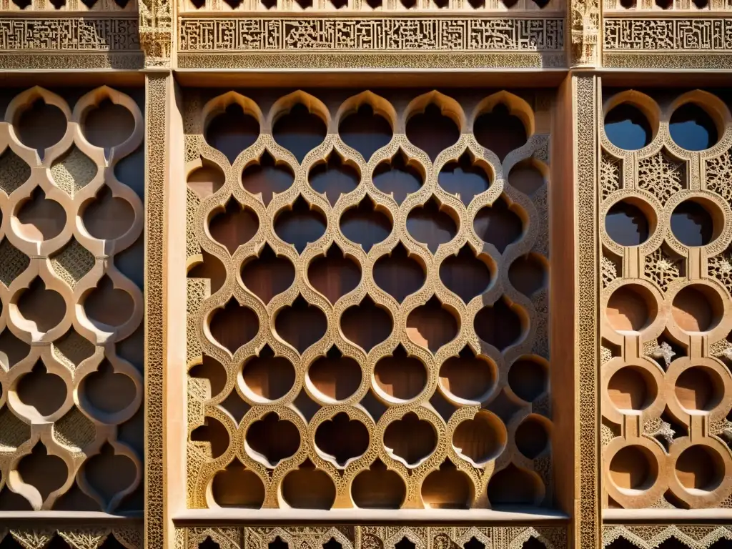 Detalle impresionante de patrones geométricos en Alhambra, Granada, resaltando la importancia del número áureo en arquitectura islámica