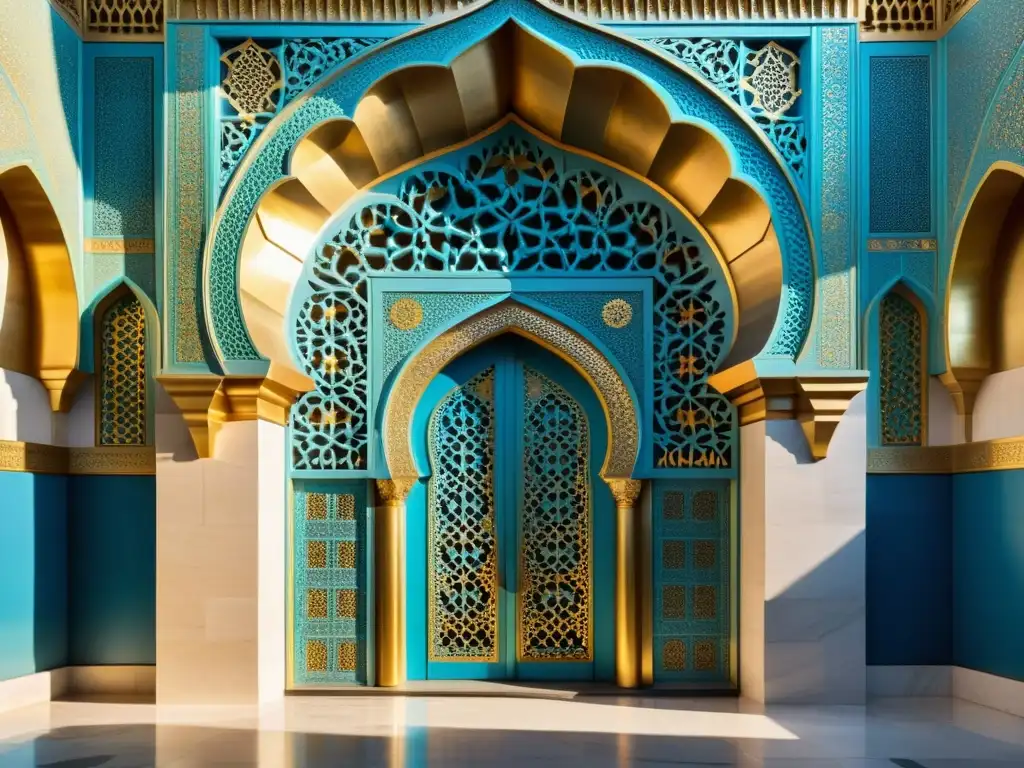 Detalle increíble del mihrab en una mezquita seljuk, muestra la evolución del mihrab en mezquitas con intrincados diseños en azul, turquesa y oro