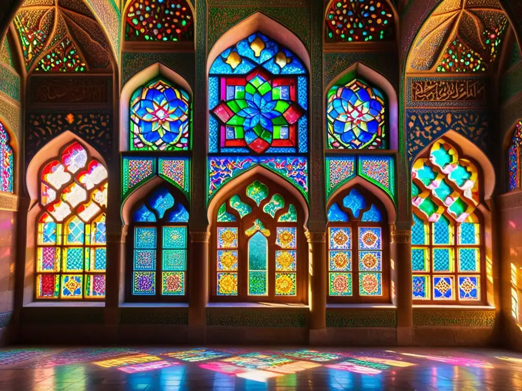 Detalle intrincado de la mezquita Nasir ol Molk en Shiraz, Irán