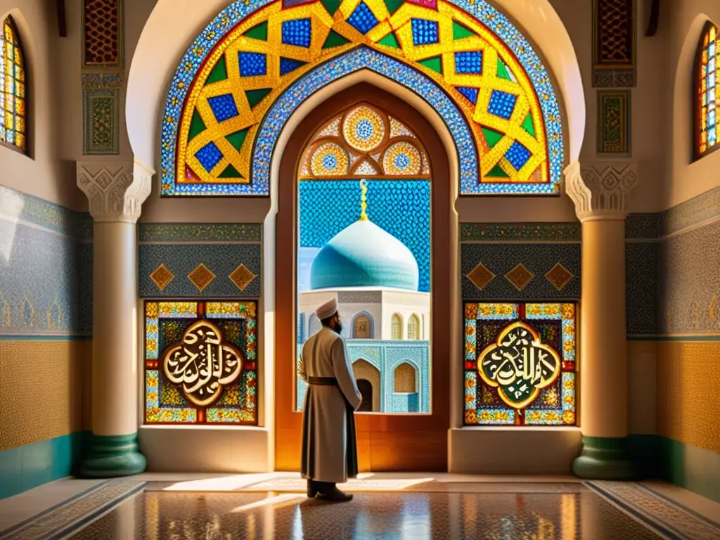 Detalle de un intrincado mosaico en una histórica mezquita de los Balcanes, reflejando historia y cultura del Islam