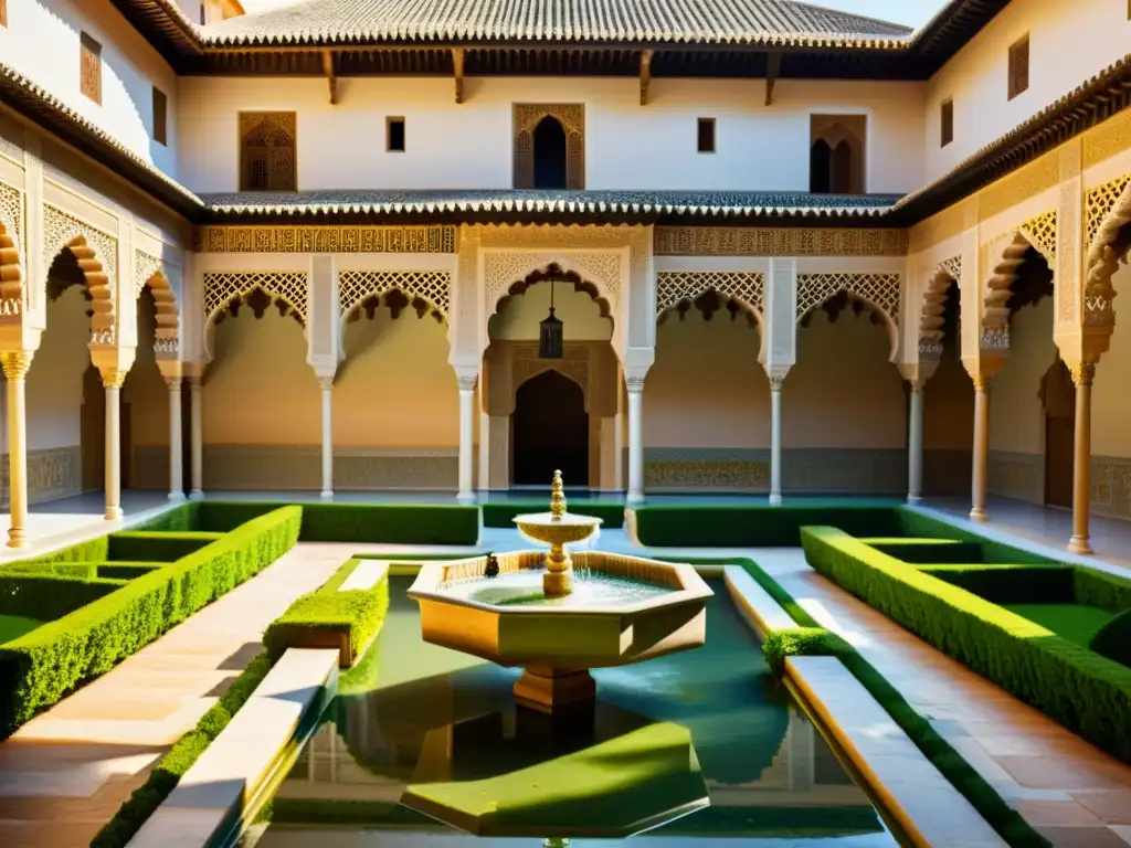 Detalle del patio de la Alhambra, Granada, con influencia arquitectura contemporánea islámica