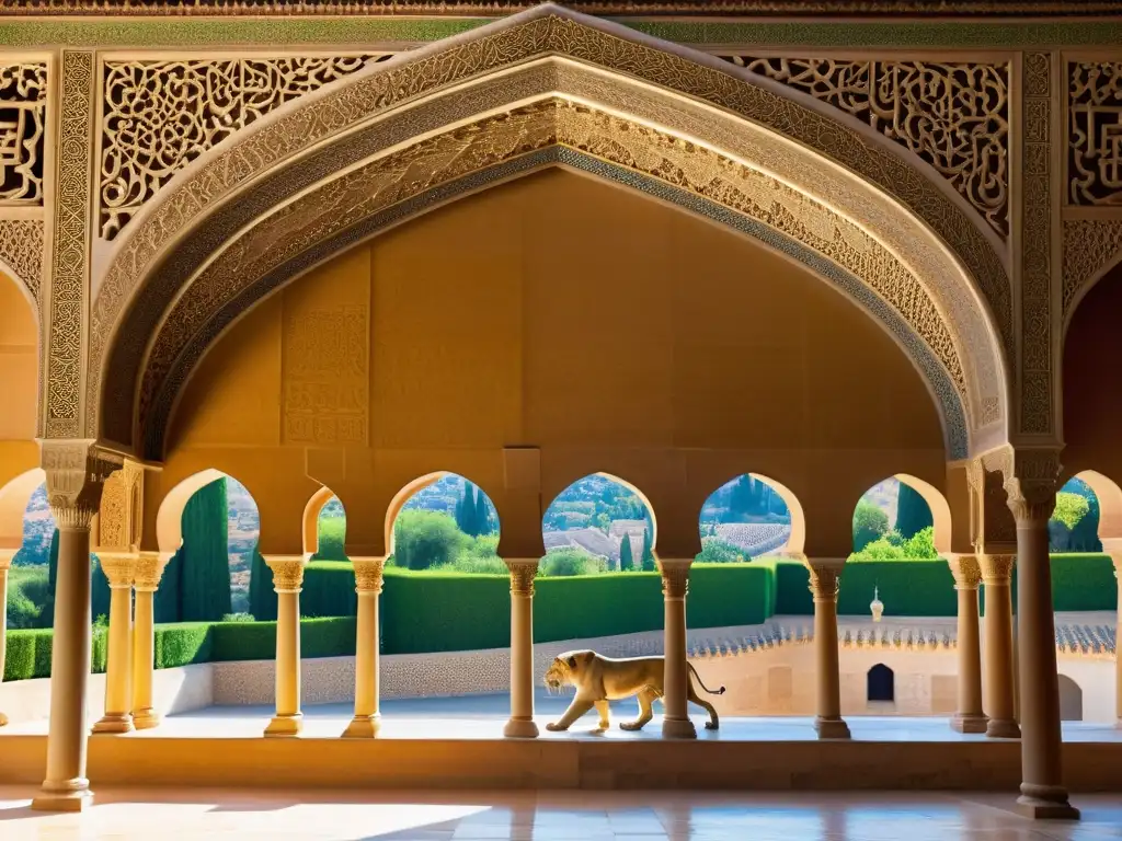 Detalle del patio de los Leones en la Alhambra, Granada