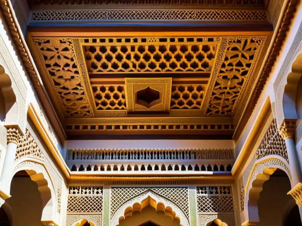 Detalle de simetría y patrones en el arte islámico en la Alhambra, Granada, España