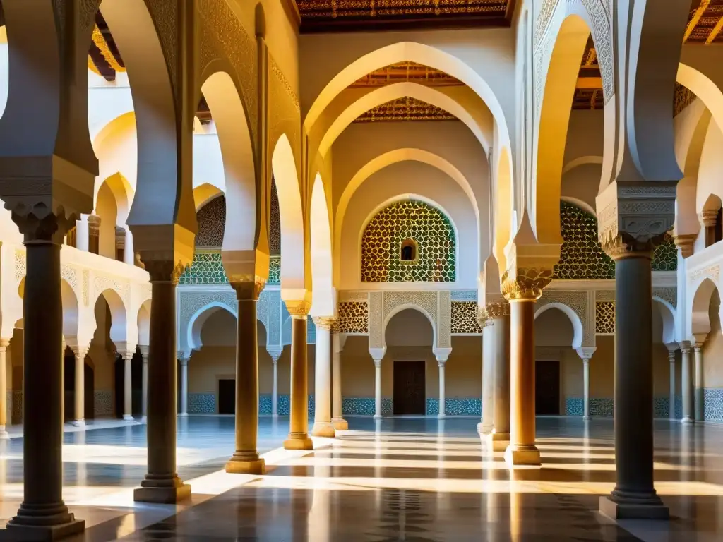 Detalle de los patrones geométricos y arabescos en la Gran Mezquita de Córdoba, resaltando la belleza del legado y la resistencia del arte islámico