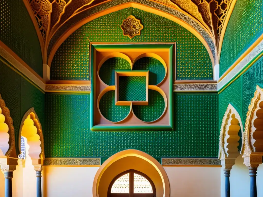 Detalle de los patrones geométricos en la arquitectura del Alcázar de Sevilla, resaltando la geometría divina de los palacios andalusíes