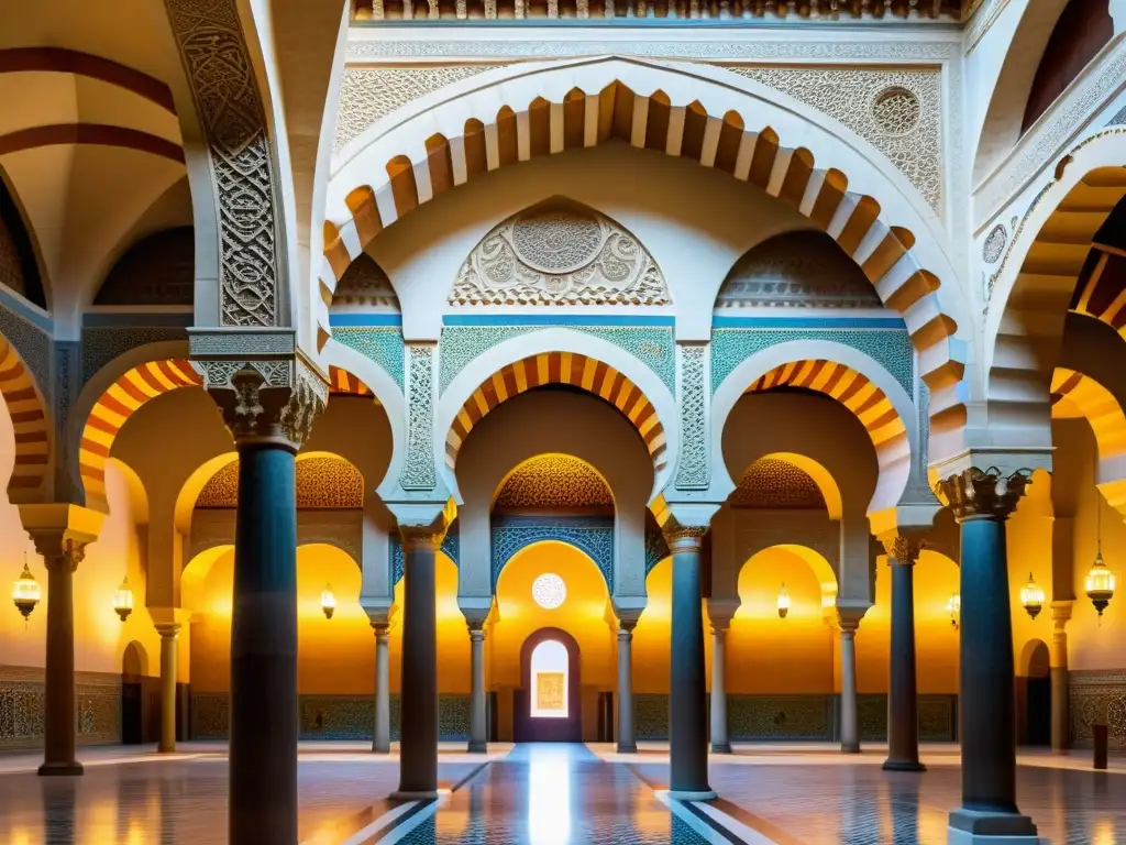 Detalle realista de la Gran Mezquita de Córdoba, evocando su grandiosidad y rica historia como una de las ciudades cuna de manuscritos islámicos