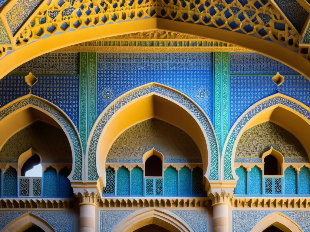 Detalles de la arquitectura islámica del Palacio Aljafería en Zaragoza: un despliegue de patrones geométricos y colores opulentos